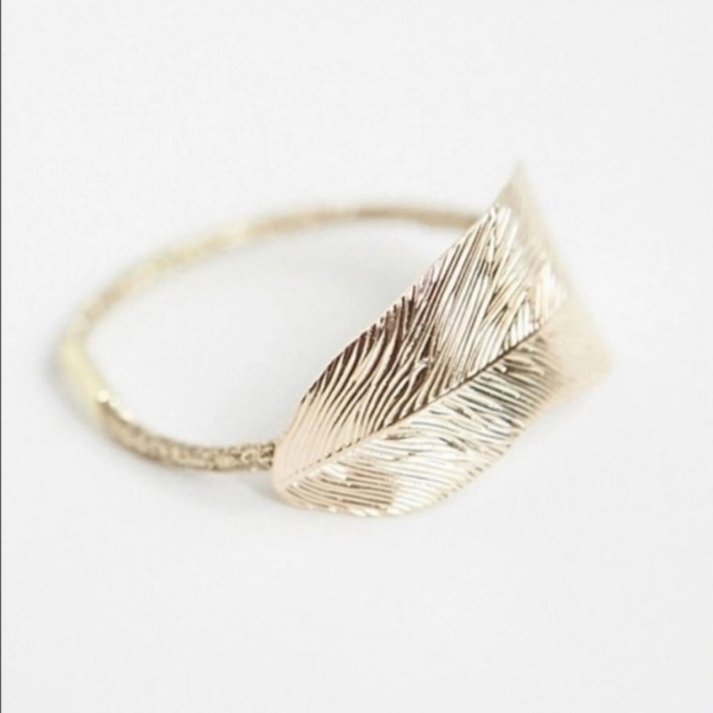 Brandy Gold Silver Feather Leaf Pony Tail Hair Tie - Picture 3 of 5